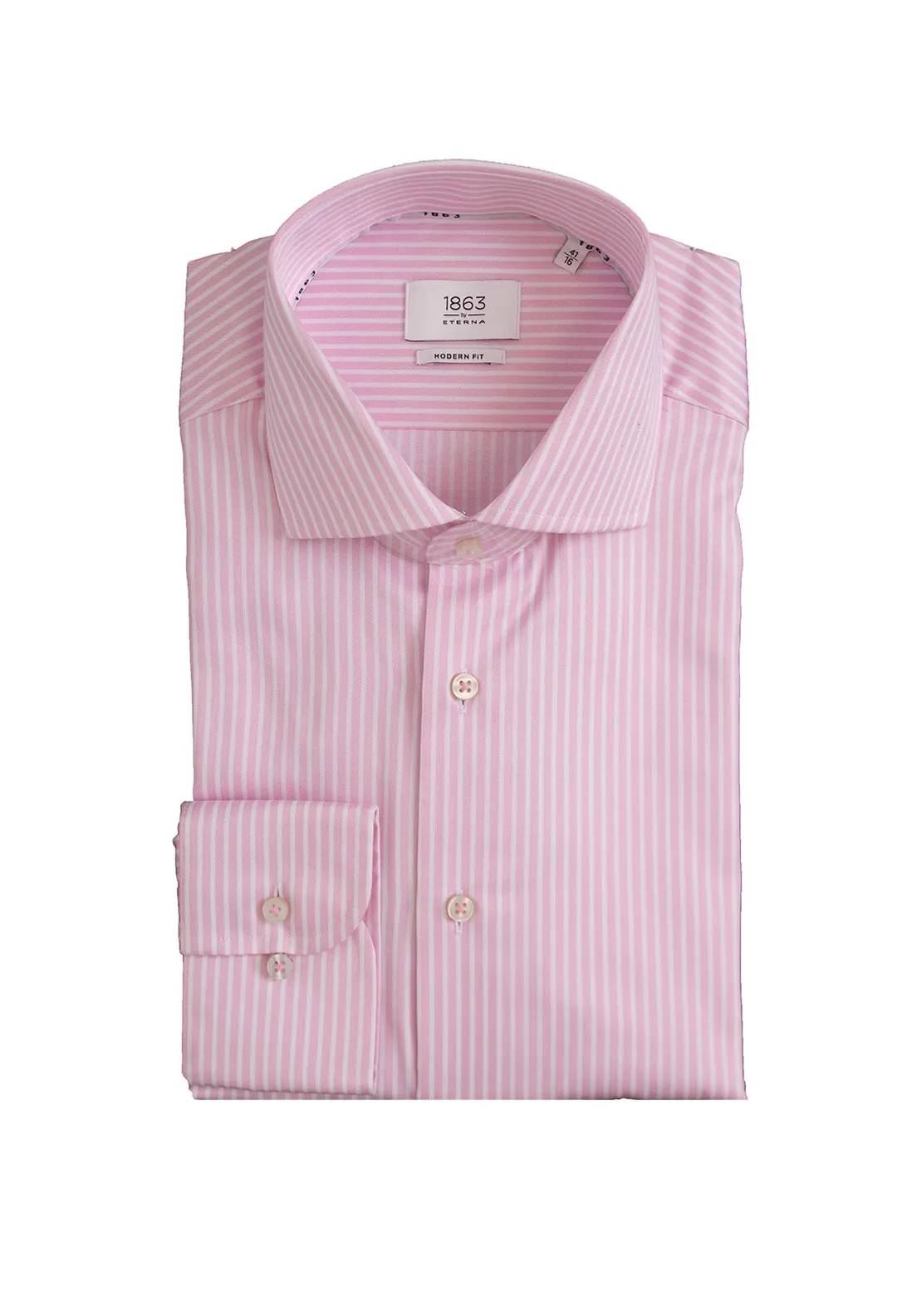 1863 by Eterna Modern Fit Stripe Shirt, Rose & White