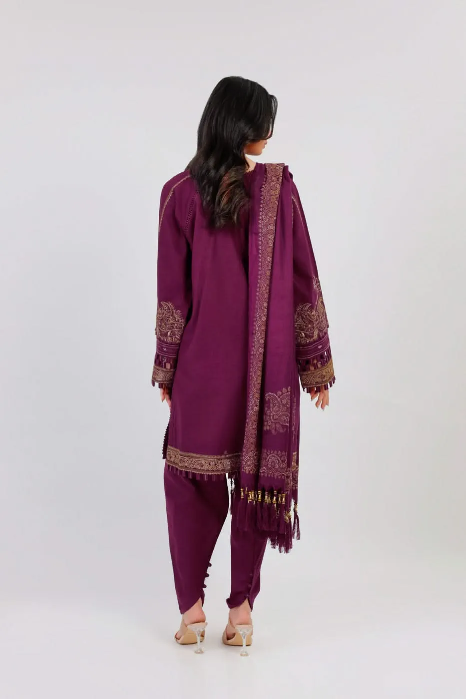 3 Pc Embroidered Khaddar Suit With Shawl