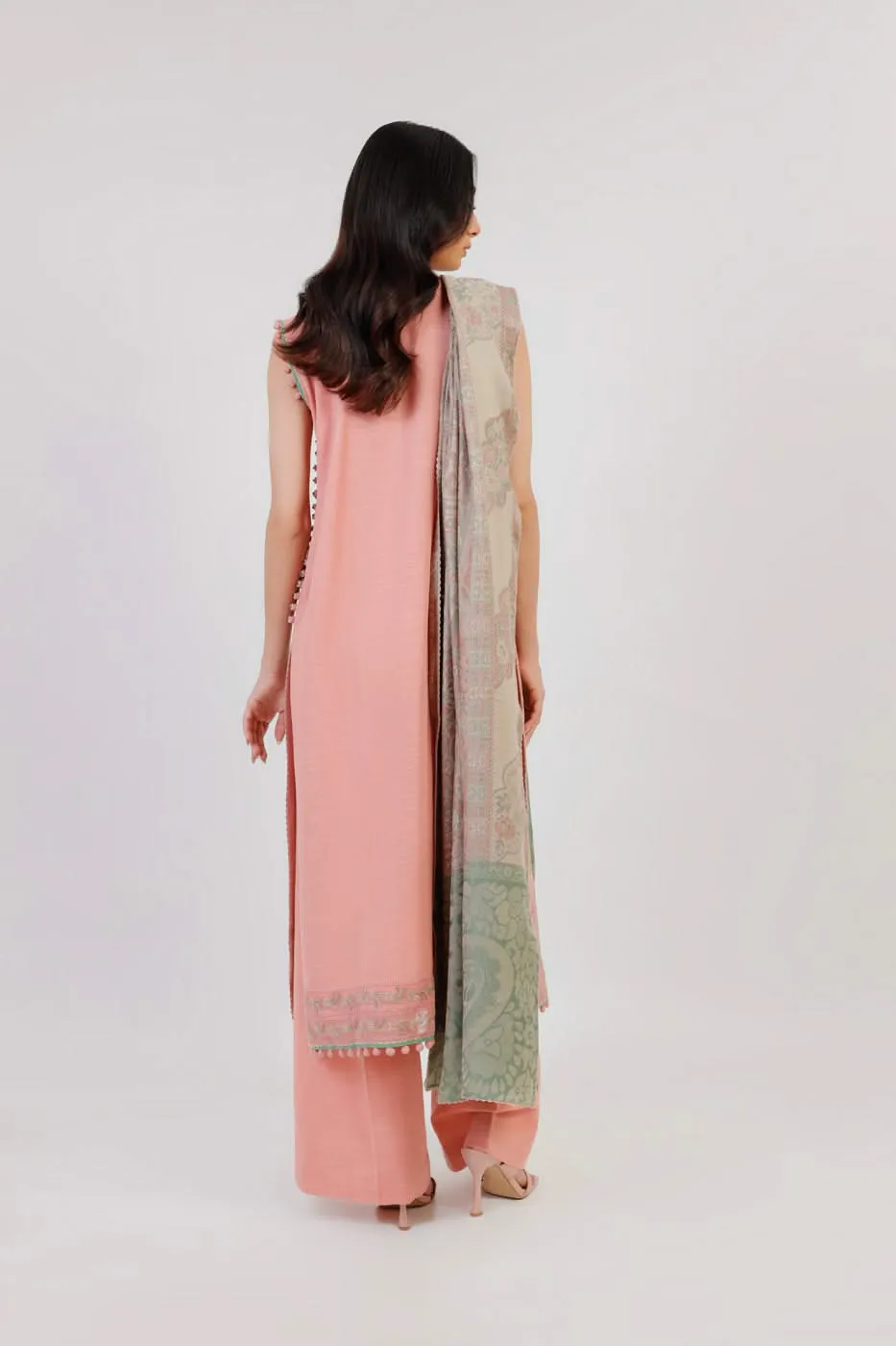 3 Pc Embroidered Khaddar Suit With Shawl