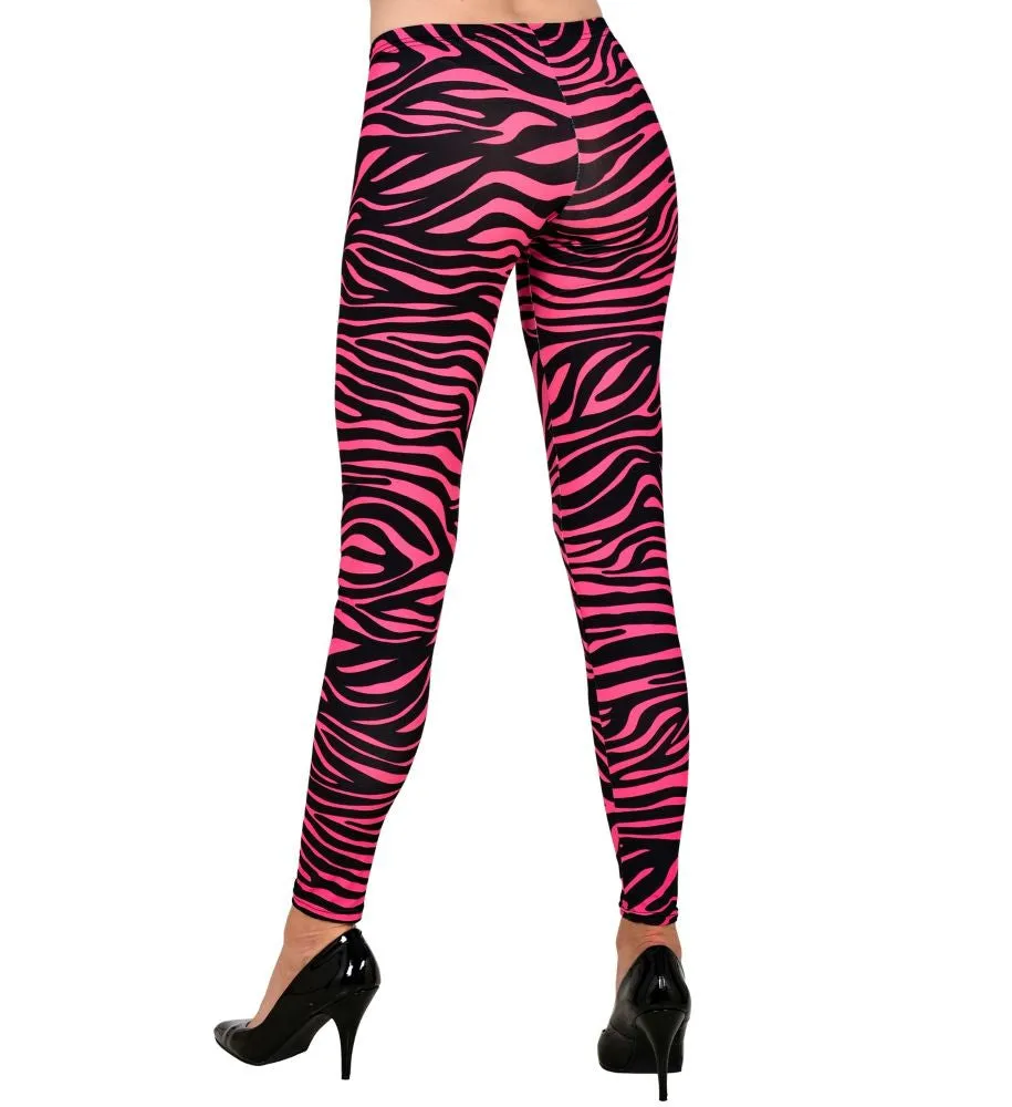 80er UV Zebra Leggings für Damen pink