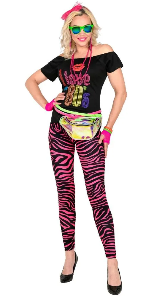 80er UV Zebra Leggings für Damen pink