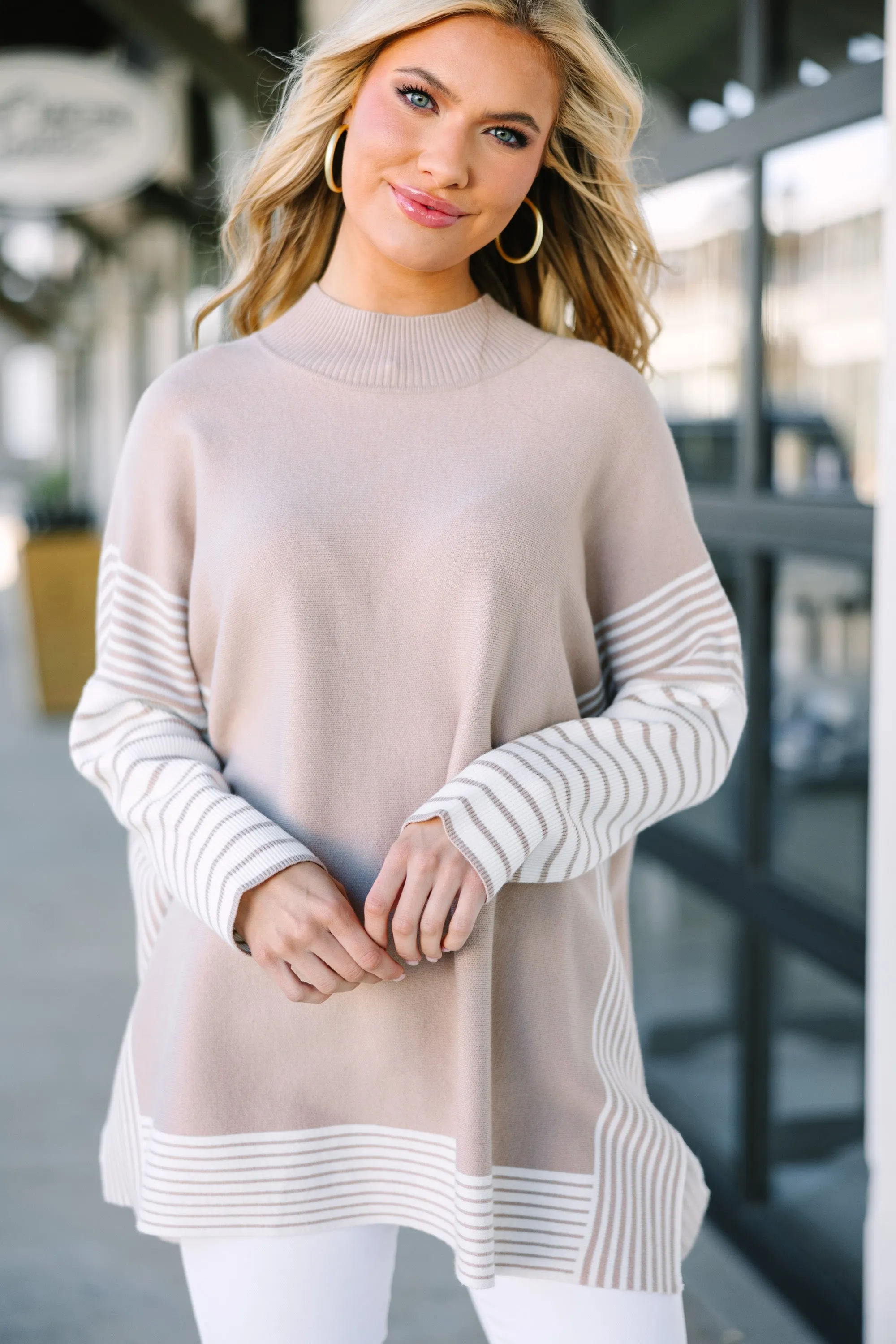 All In Taupe Brown Striped Tunic