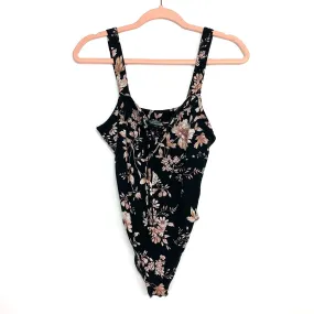 American Eagle Outfitters Black Floral Print Lace Front Bodysuit NWT- Size S