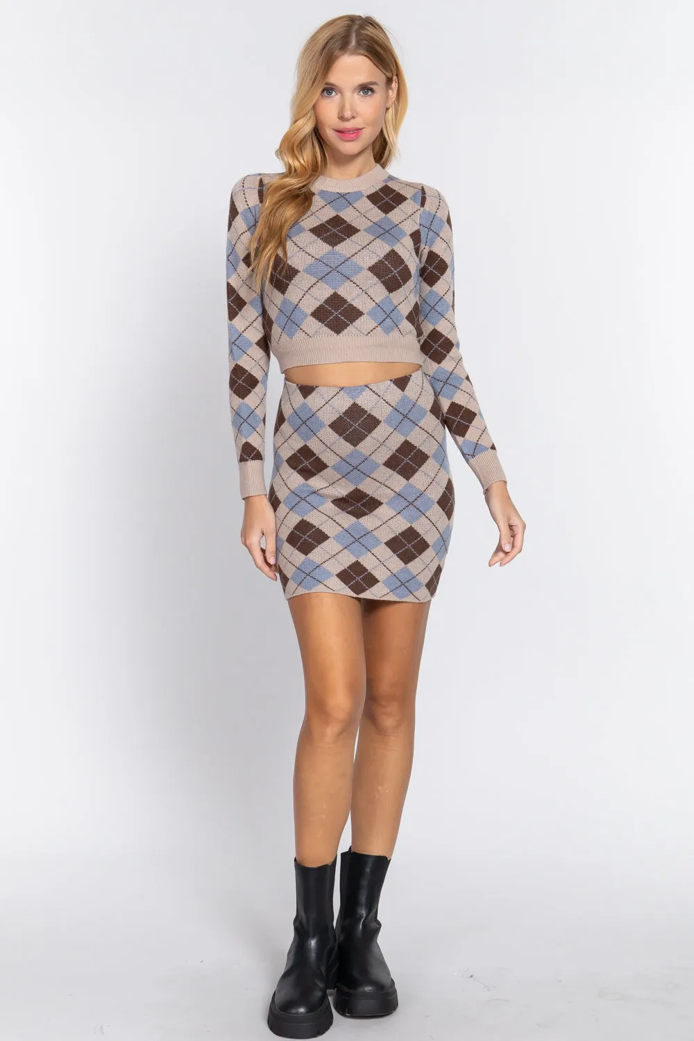 Argyle Jacquard Crop Sweater