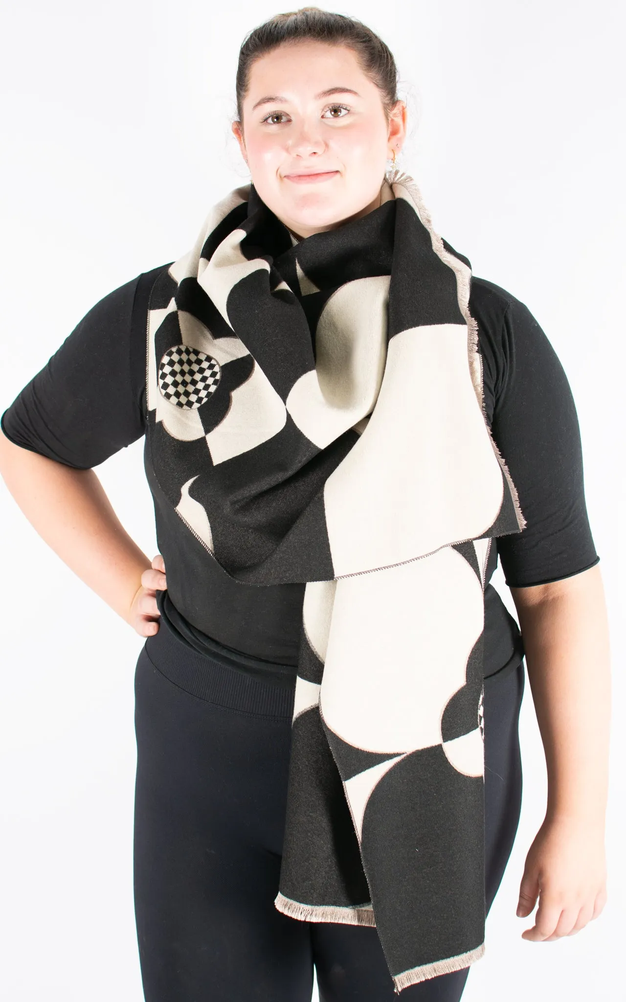 Autumn Winter Scarf | Contrast Shapes | Black & Beige