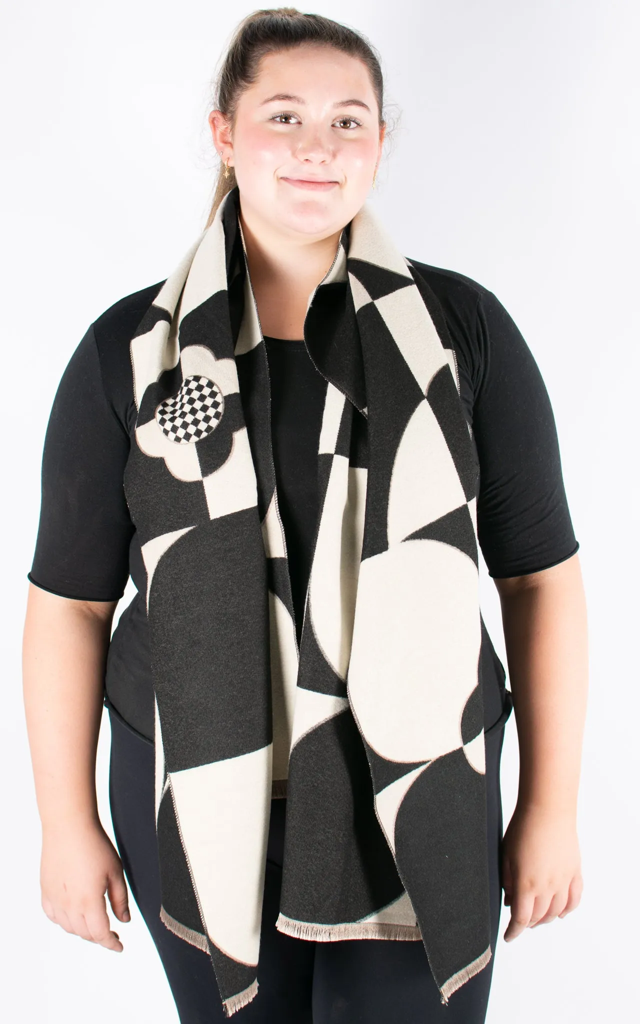 Autumn Winter Scarf | Contrast Shapes | Black & Beige