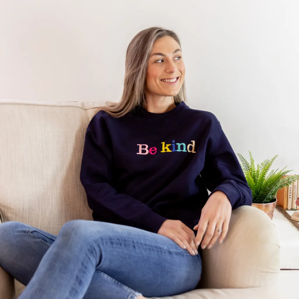 Be Kind Embroidered Letters Navy Sweatshirt