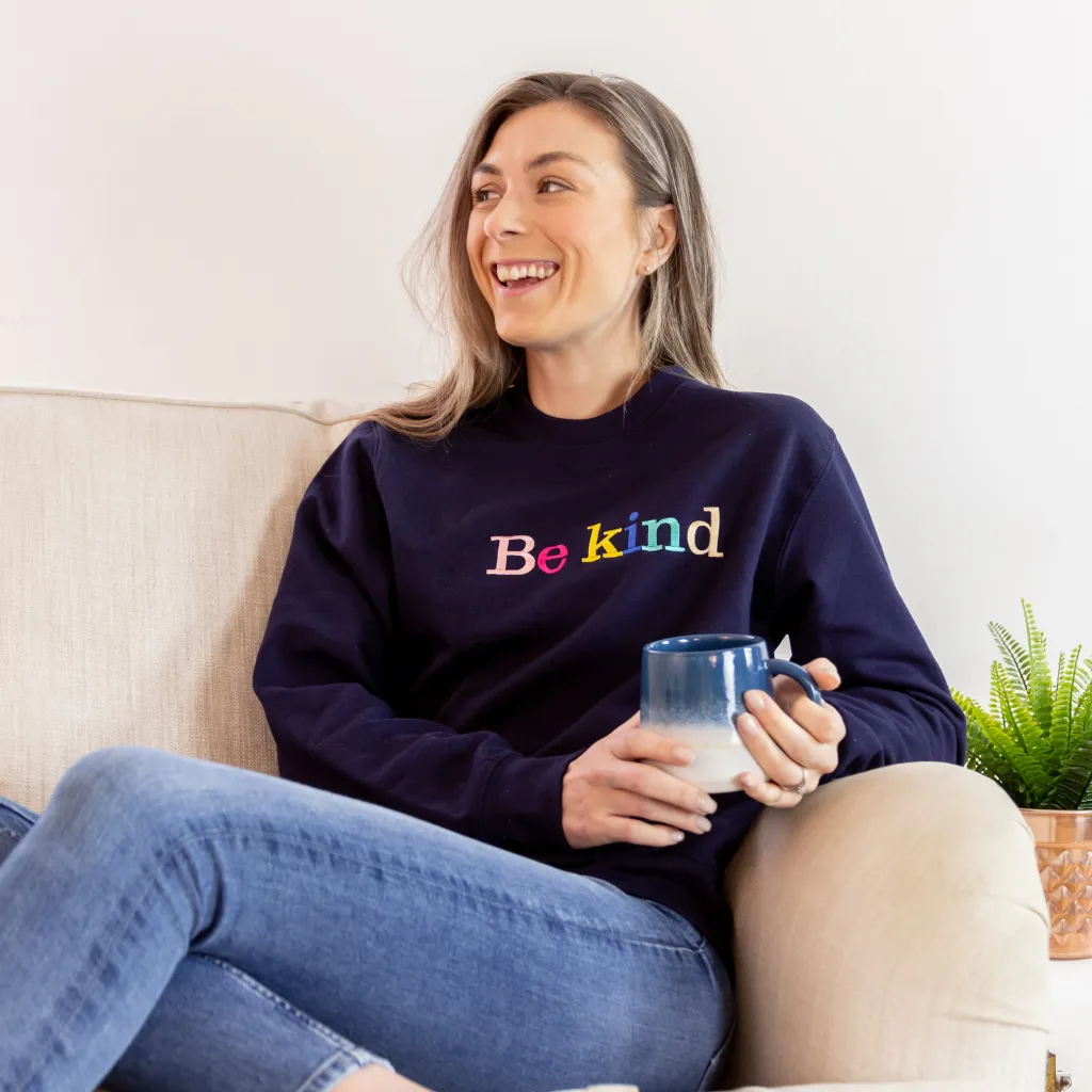 Be Kind Embroidered Letters Navy Sweatshirt