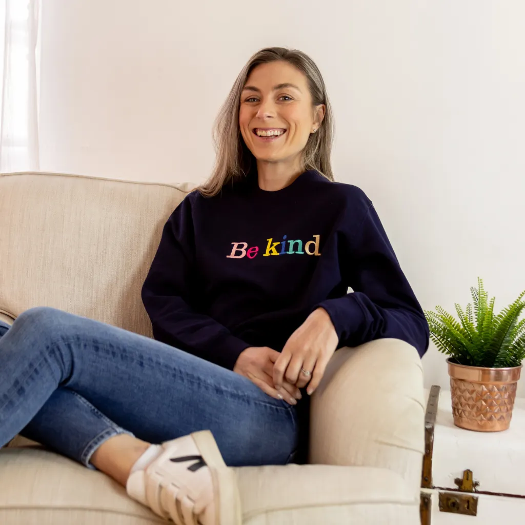 Be Kind Embroidered Letters Navy Sweatshirt