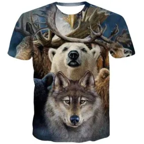 Bear T-shirt Men Animal Shirt Print Wolf Tshirts Cool Eagle Tshirts Casual War Tshirt Printed Short Sleeve Full Print Mens