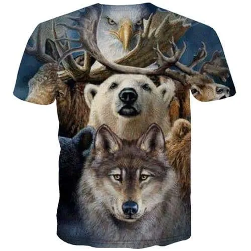 Bear T-shirt Men Animal Shirt Print Wolf Tshirts Cool Eagle Tshirts Casual War Tshirt Printed Short Sleeve Full Print Mens