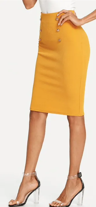 BELLA BUTTON PENCIL SKIRT