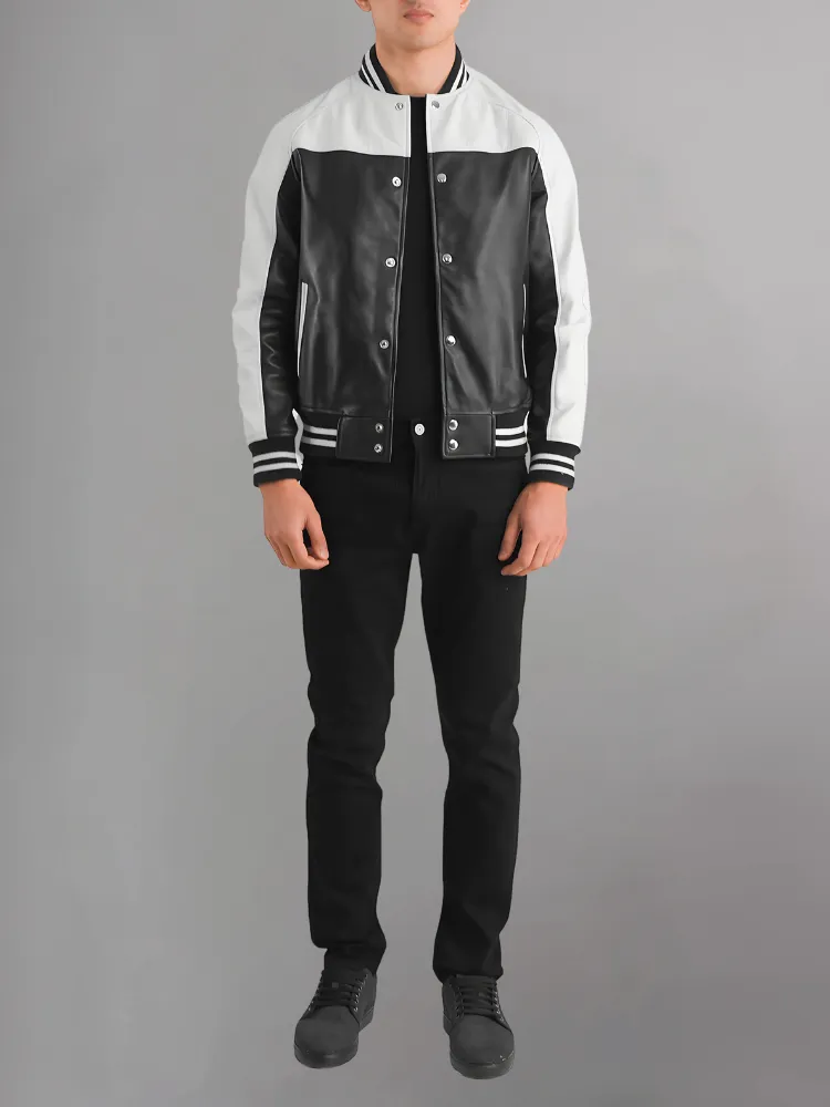 BLACK & WHITE BIKER LEATHER JACKET