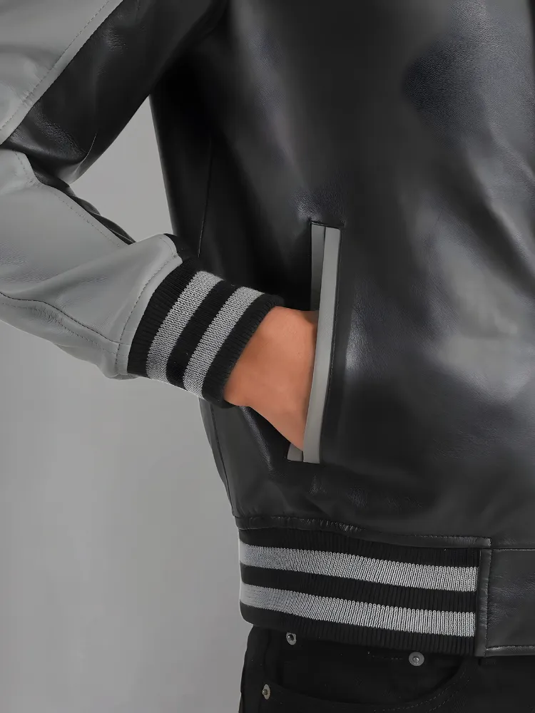 BLACK & WHITE BIKER LEATHER JACKET