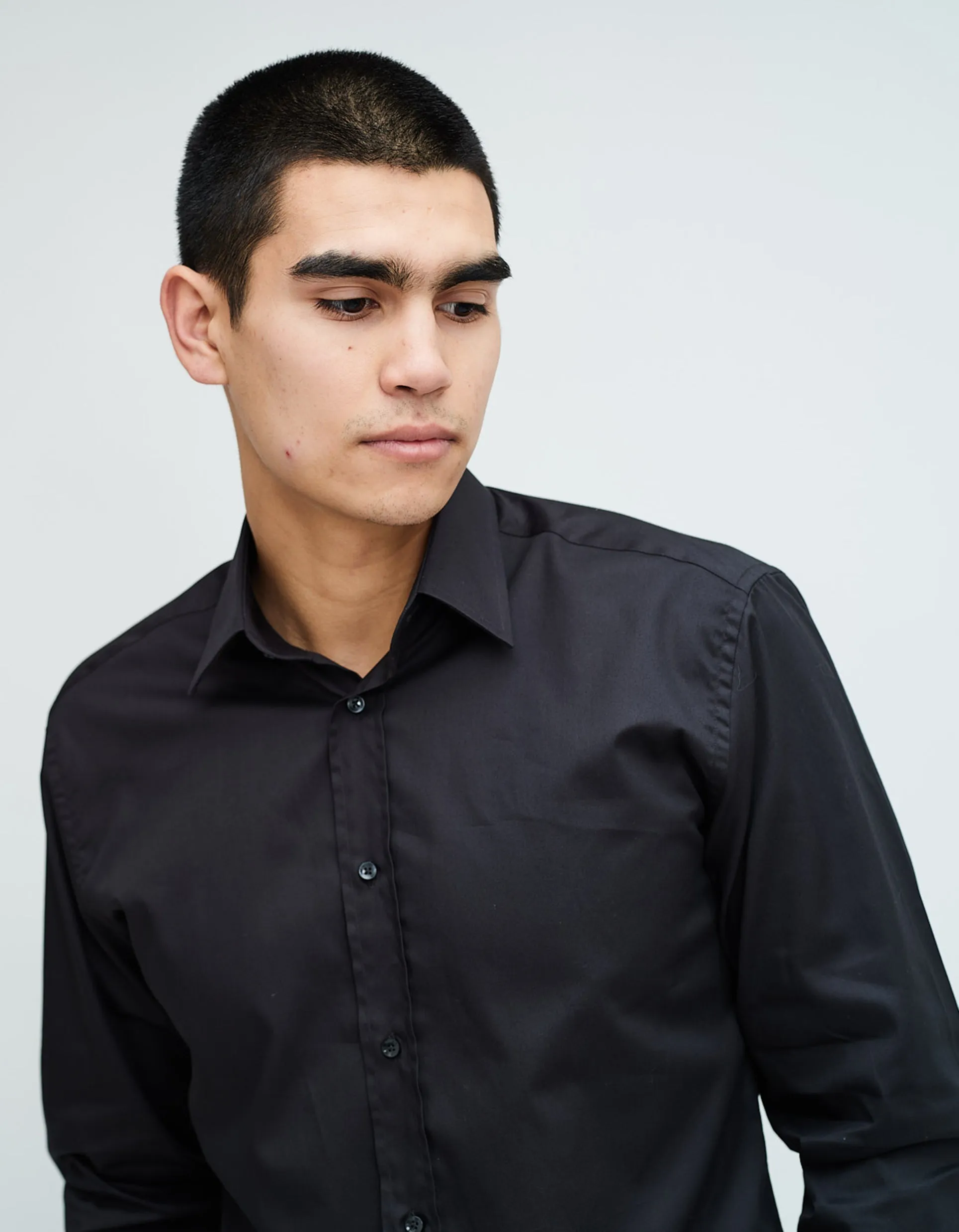 Black Double Cuff Kent Collar Shirt