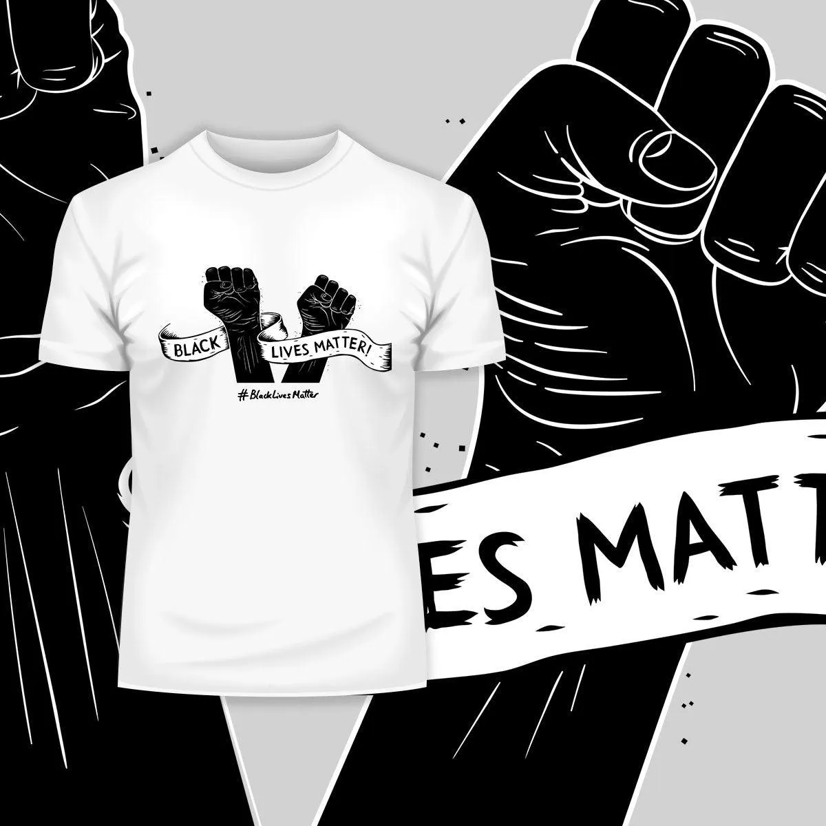 Black Lives Matter Anti-Racism Protest Black & White T-Shirt