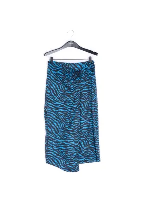 Blue and black wrap effect long pencil skirt