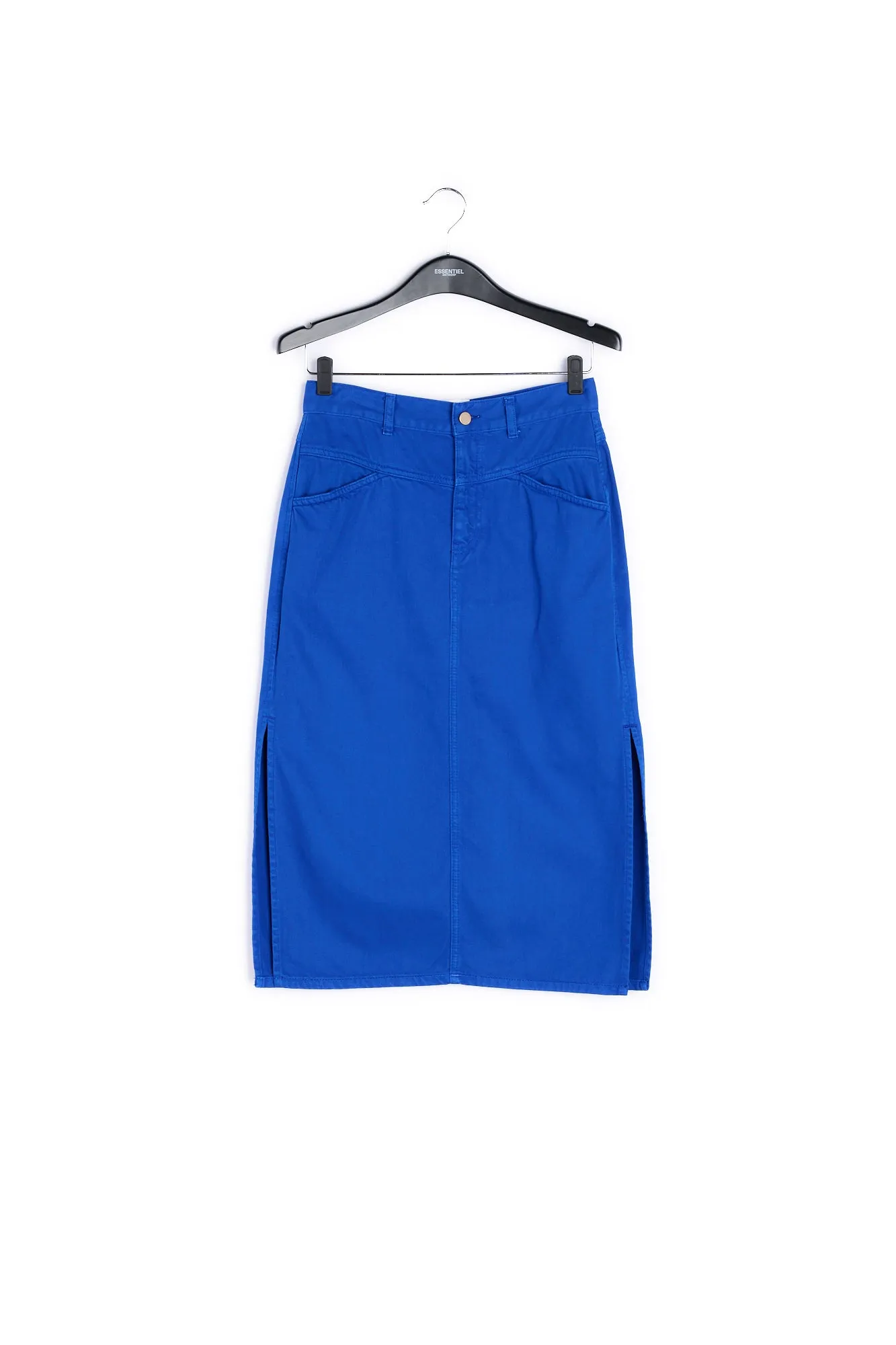 Blue high-waisted pencil skirt