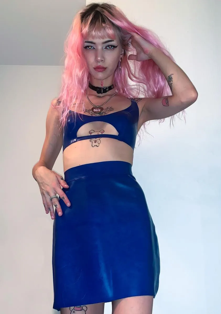 Blue Latex Mini Skirt