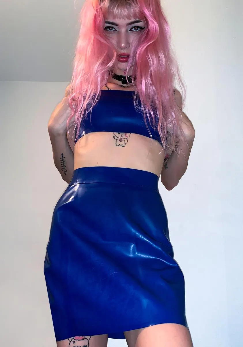 Blue Latex Mini Skirt