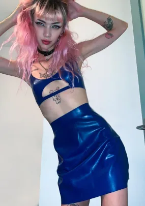 Blue Latex Mini Skirt