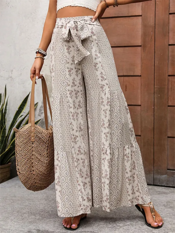 Boho-Inspired Wide-Leg Pants with Belted Palazzo Style