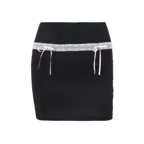 Bow Lace Mini Skirt Kawaii Fashion Girls Low Waist Black Skirts for Women Cutecore Y2k Summer Coquett Clothes P33-BB10