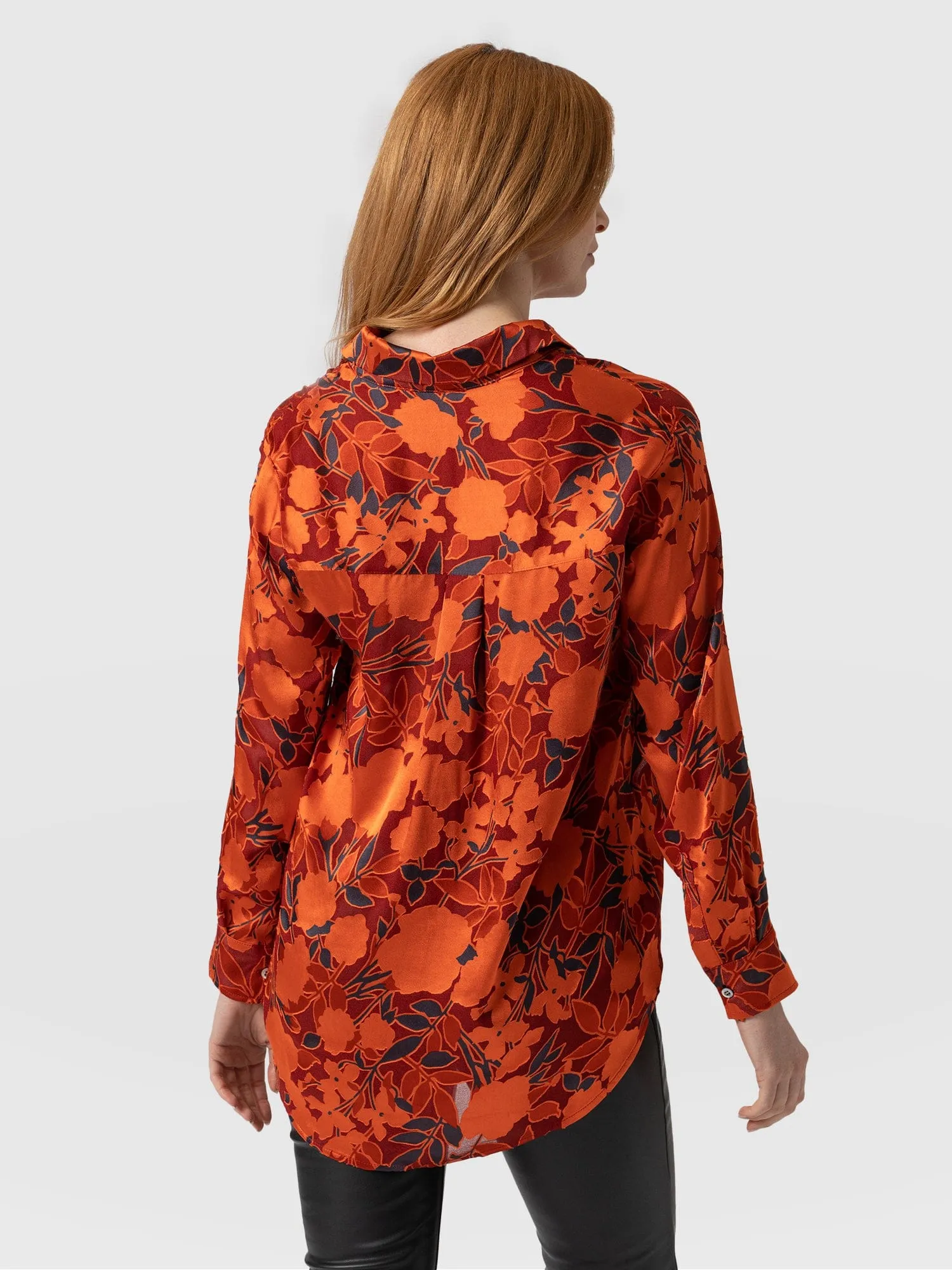 Boyfriend Shirt - Orange Floral Burnout