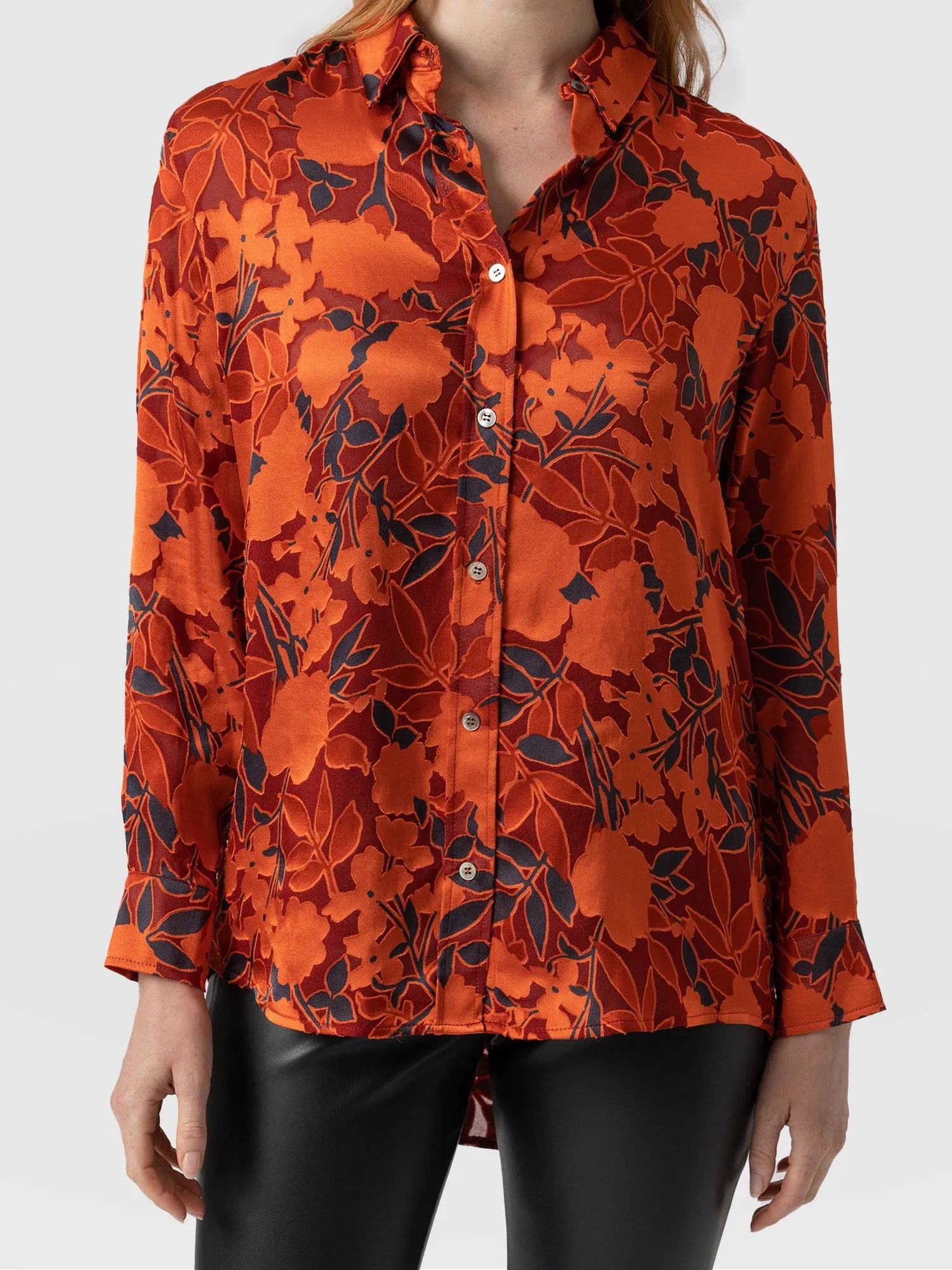 Boyfriend Shirt - Orange Floral Burnout