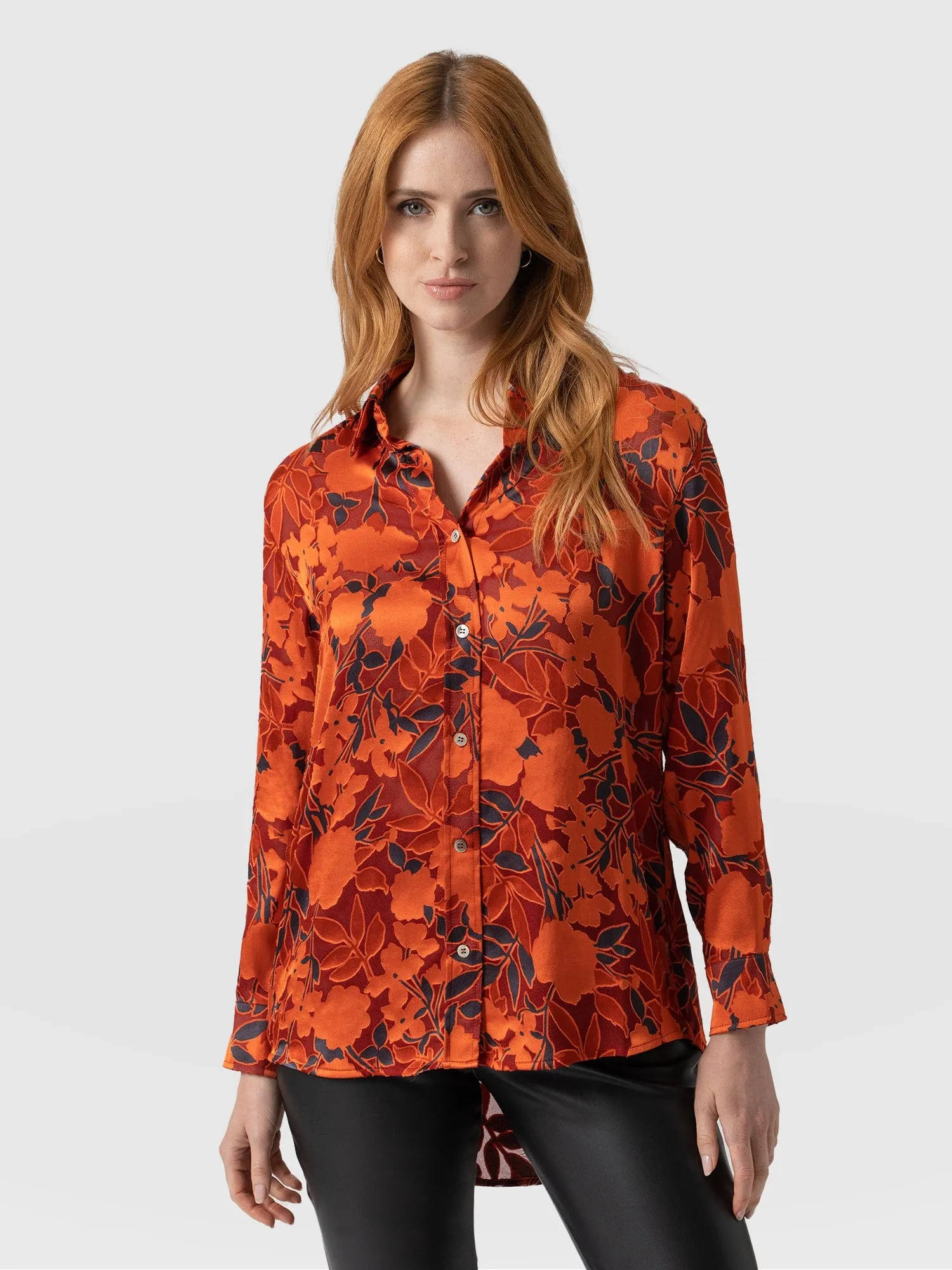 Boyfriend Shirt - Orange Floral Burnout