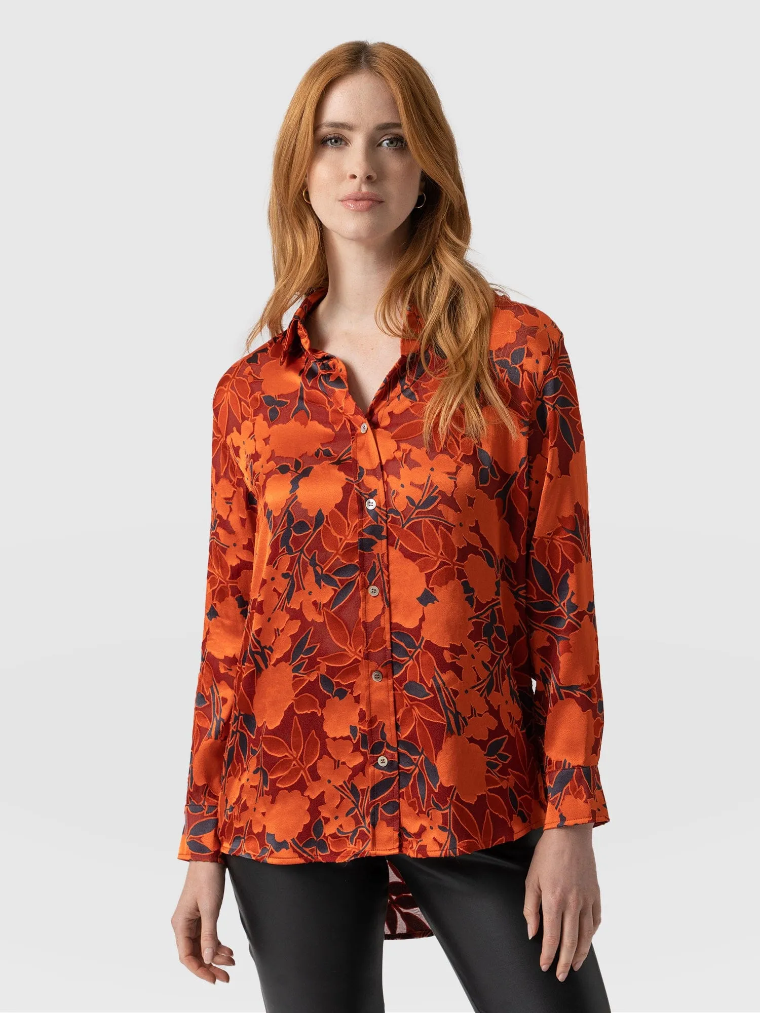 Boyfriend Shirt - Orange Floral Burnout