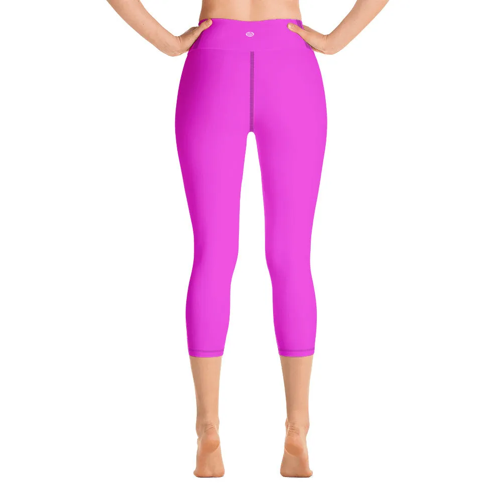 Bright Solid Hot Pink Capri Leggings, Sports Fitness Yoga Pants-Made in USA/ EU (XS-XL)