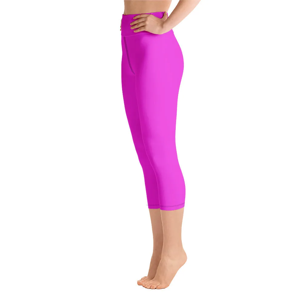 Bright Solid Hot Pink Capri Leggings, Sports Fitness Yoga Pants-Made in USA/ EU (XS-XL)