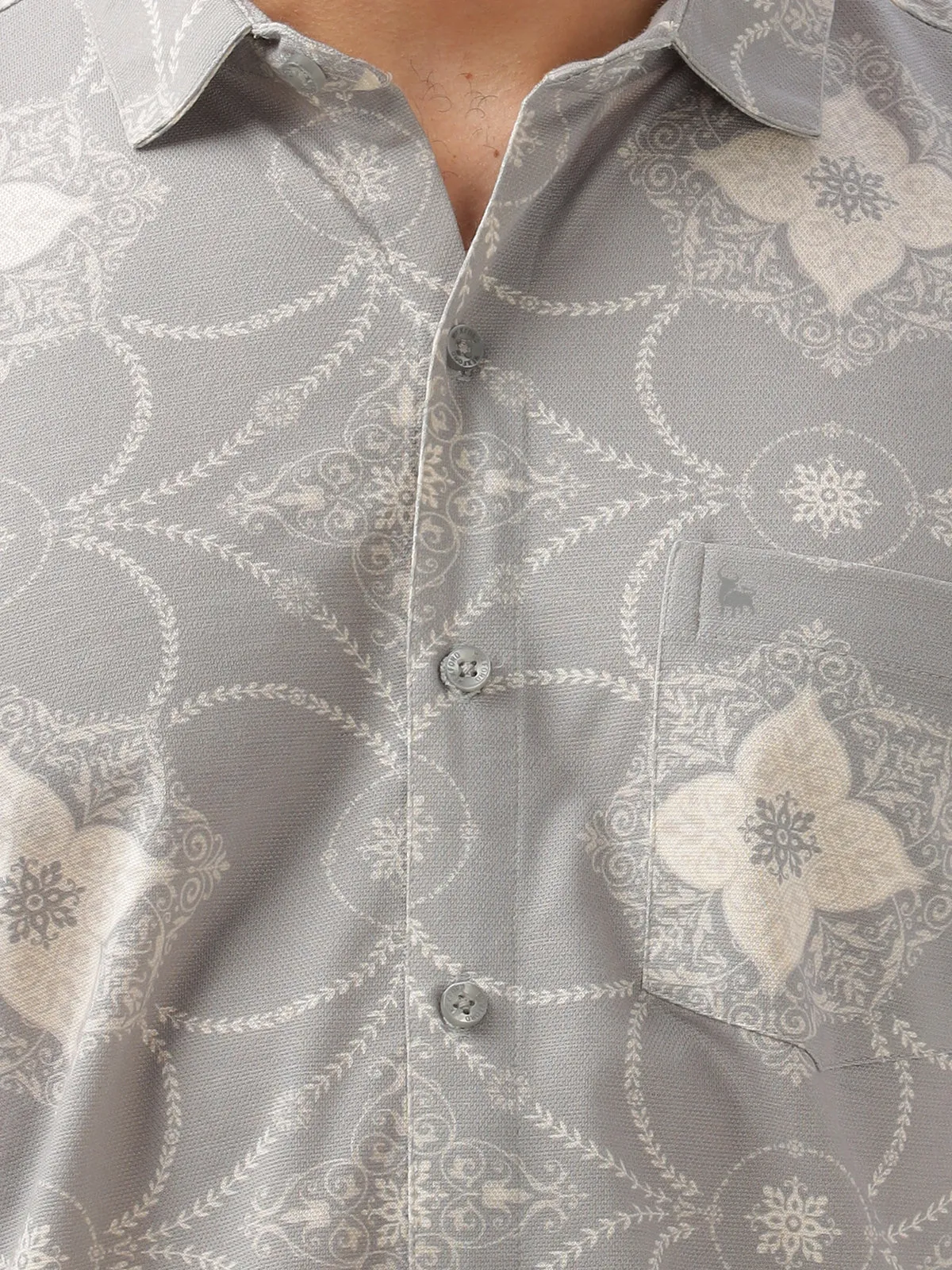 BULLMER Trendy Grey Regular Fit Printed Causal Full sleeve Shirt For Men.