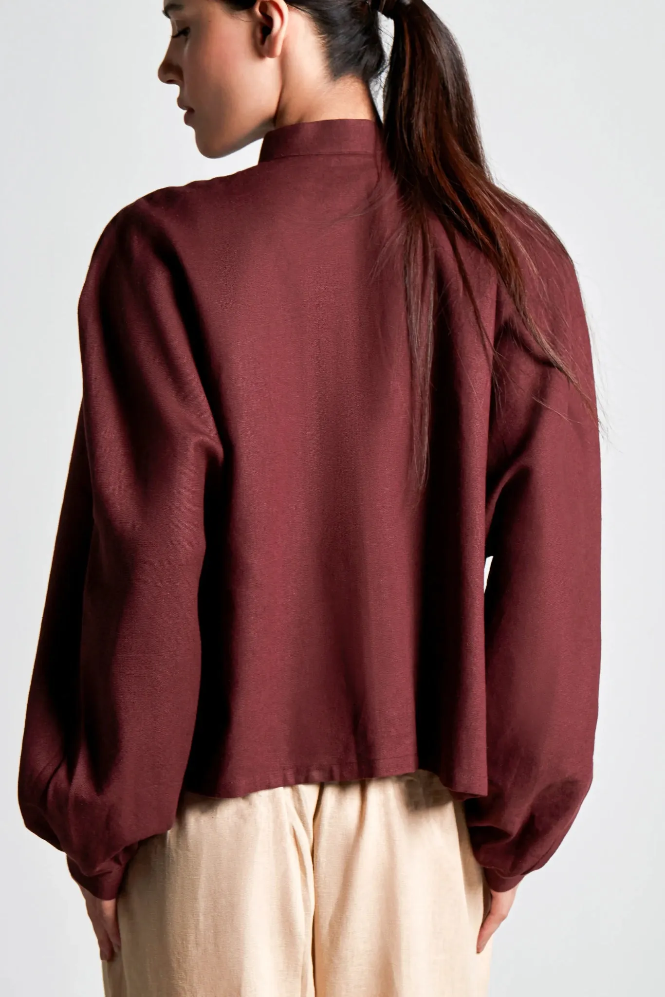 Burgundy Balloon Sleeve Shirt