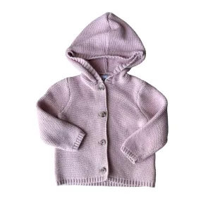 Button Front Pink Knit Hoodie