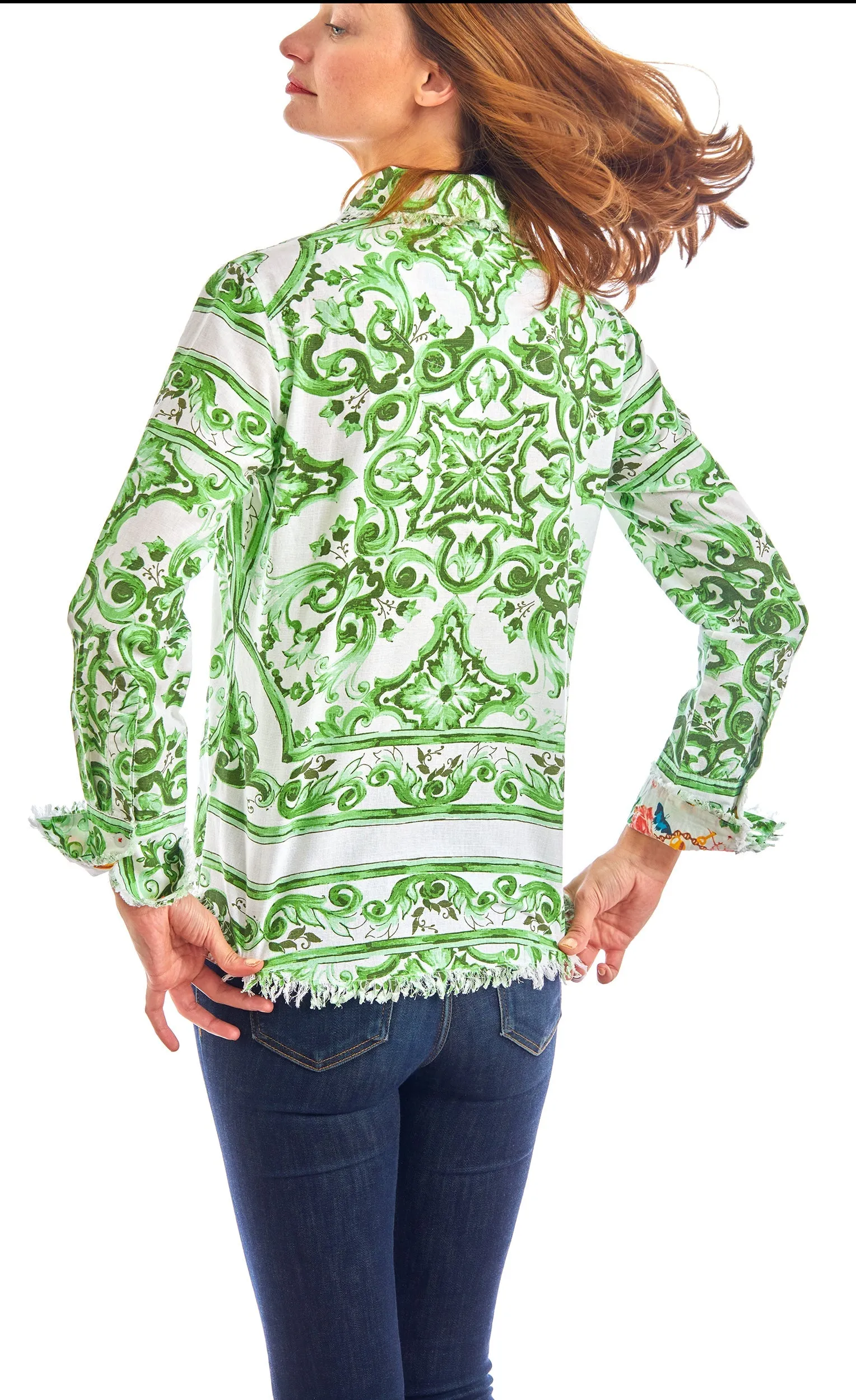 Cape Cod Tunic Green White Tile Print