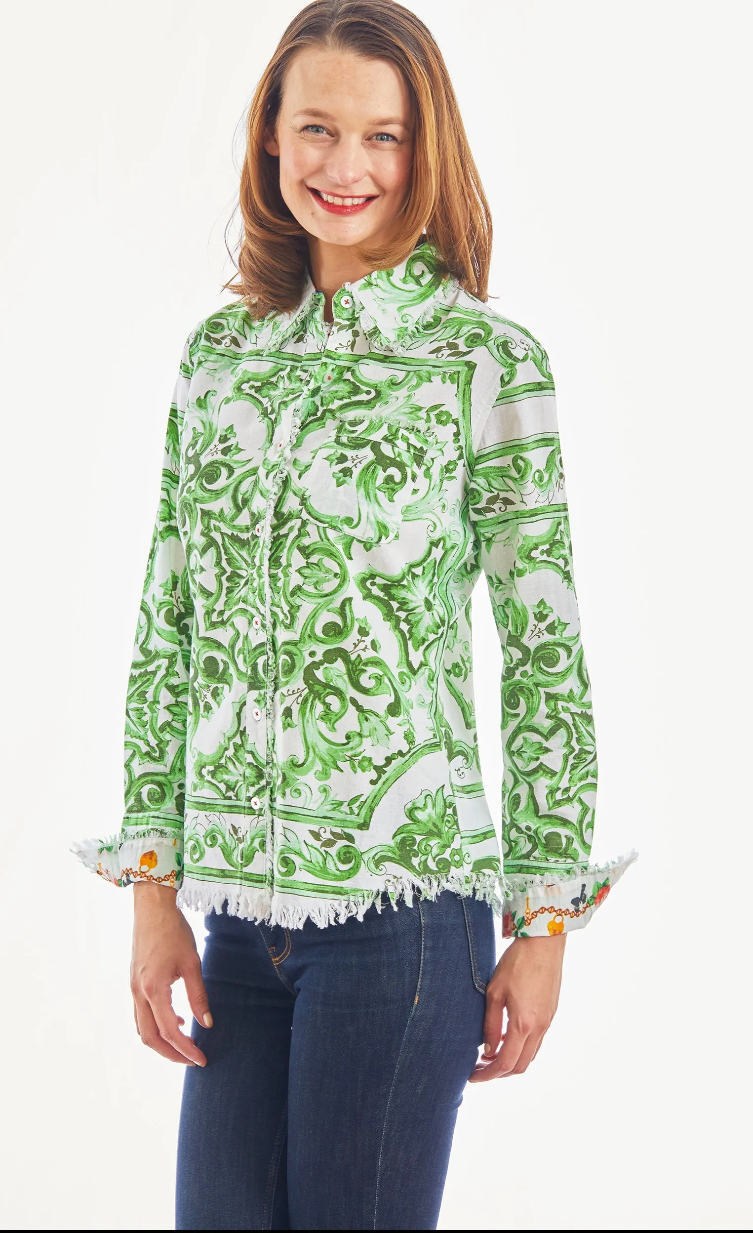 Cape Cod Tunic Green White Tile Print