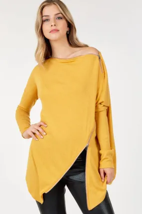 Cashmere Hacci Long Sleeve Top with Zippers