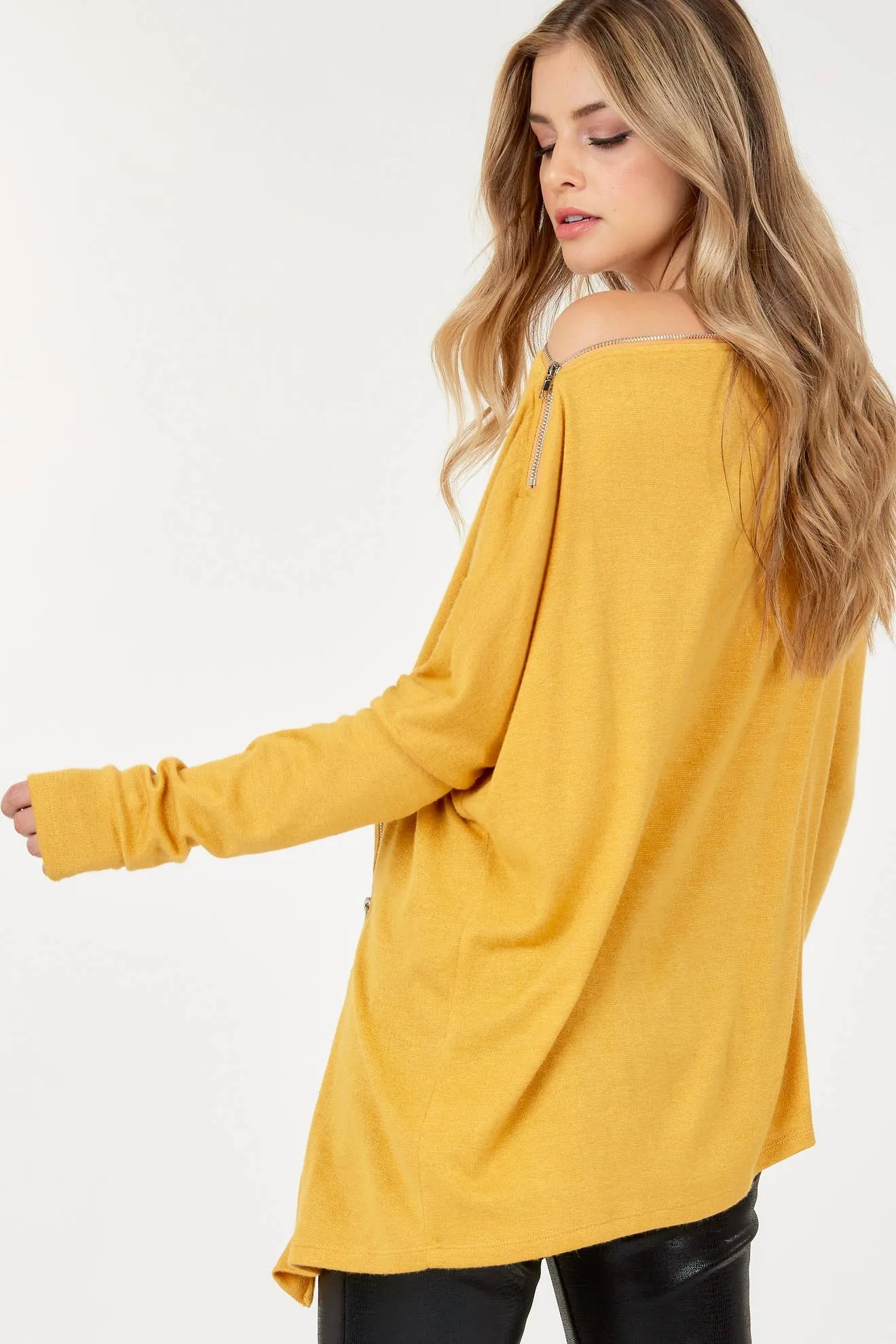 Cashmere Hacci Long Sleeve Top with Zippers