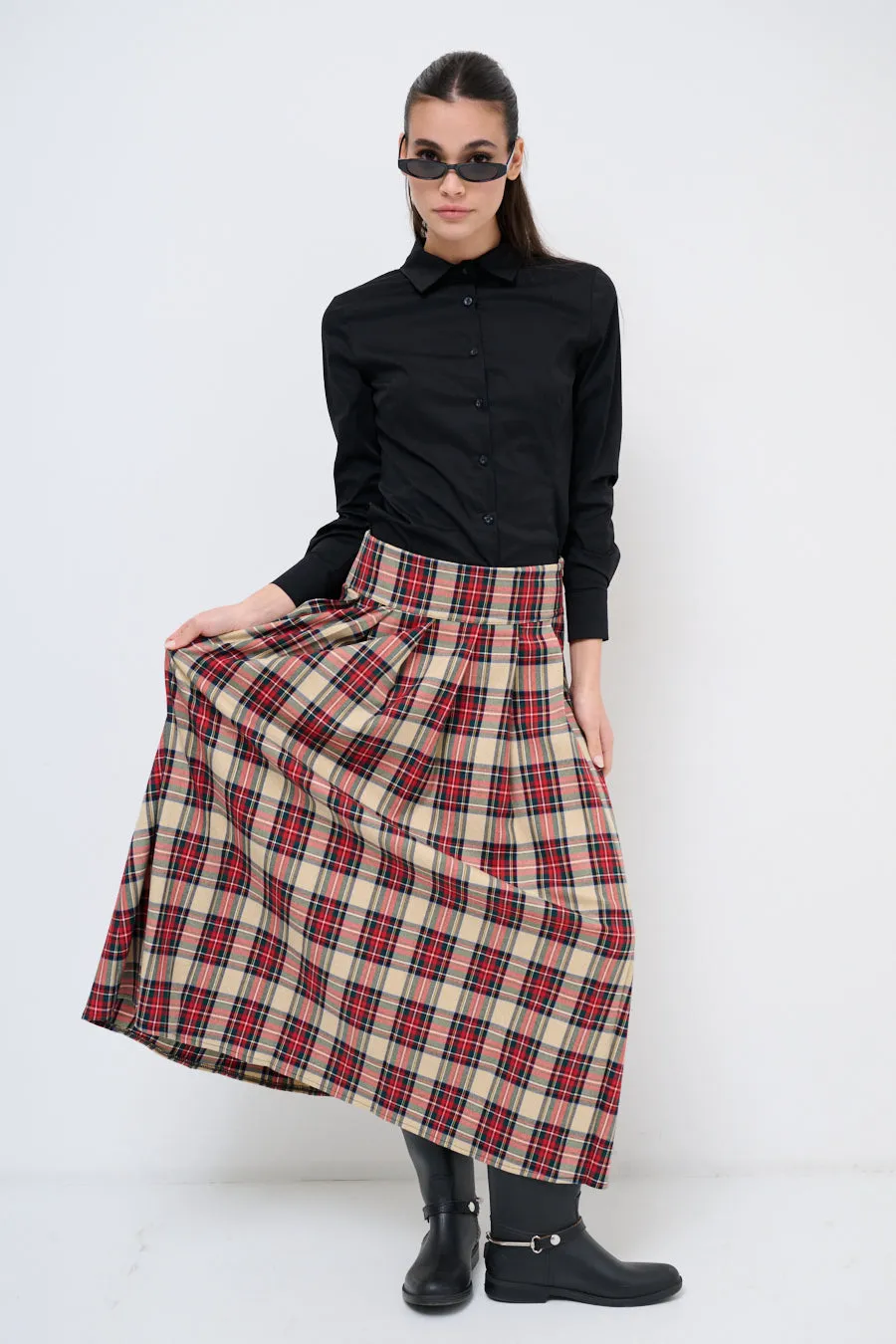 Classic plaid maxi skirt wholesale