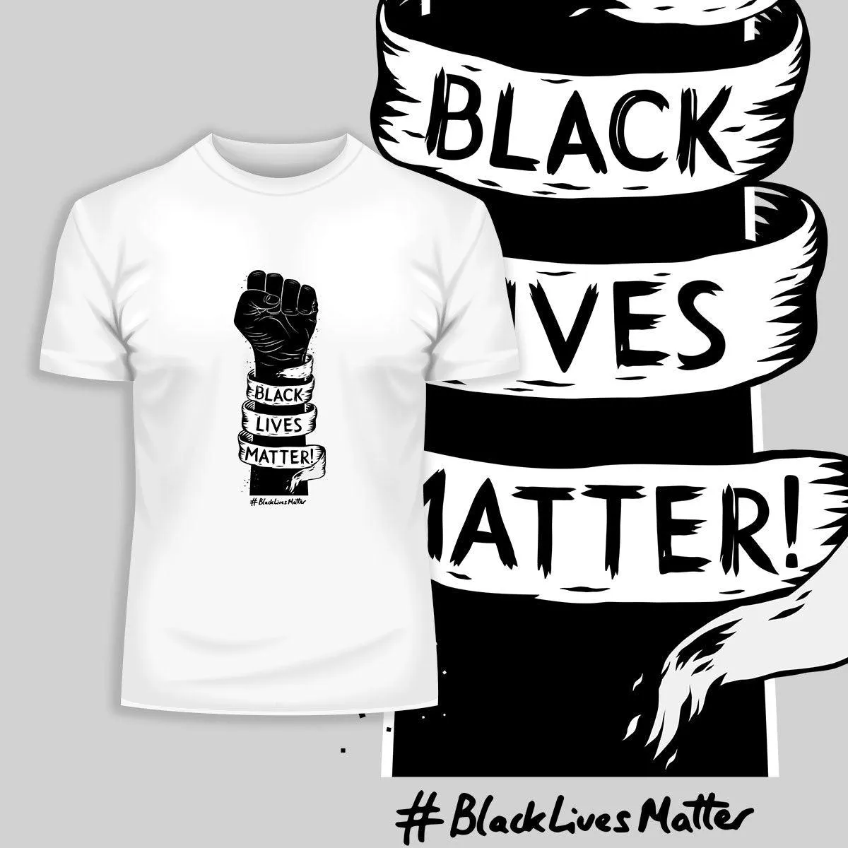 Closed Palm Black Lives Matter Anti Racism Protest Black & White T-Shirt