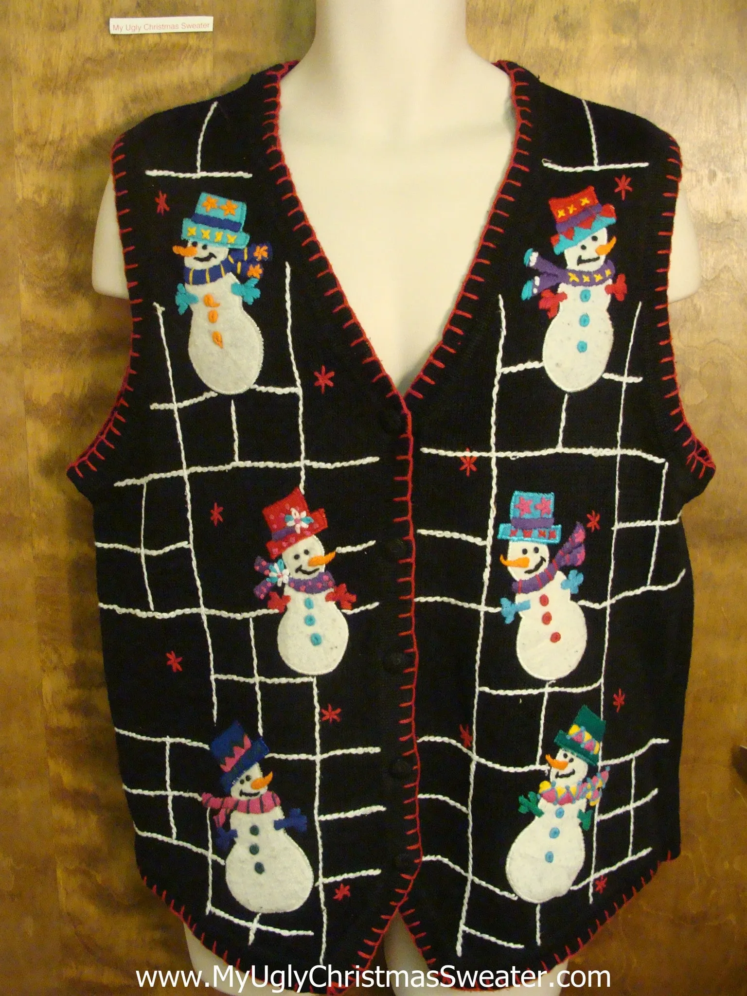 Colorfully Dressed Snowmen Tacky Xmas Party Sweater Vest