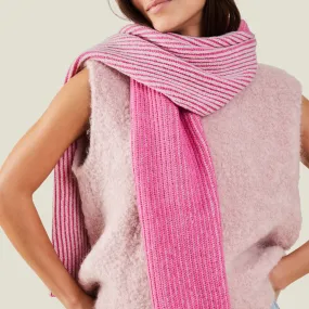 Contrast Rib Knit Scarf Pink