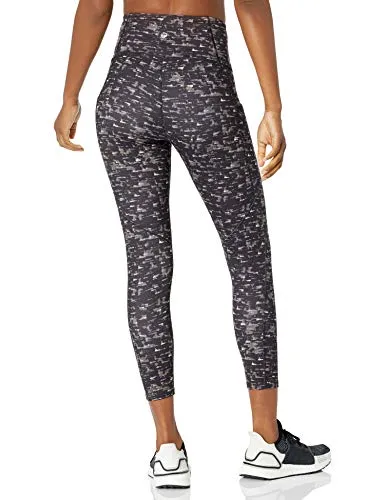 Core 10 Women's All Day Comfort High-Waist Side-Pocket 7/8 Crop Yoga Legging, Brushstroke, Large