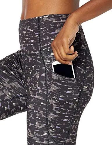 Core 10 Women's All Day Comfort High-Waist Side-Pocket 7/8 Crop Yoga Legging, Brushstroke, Large