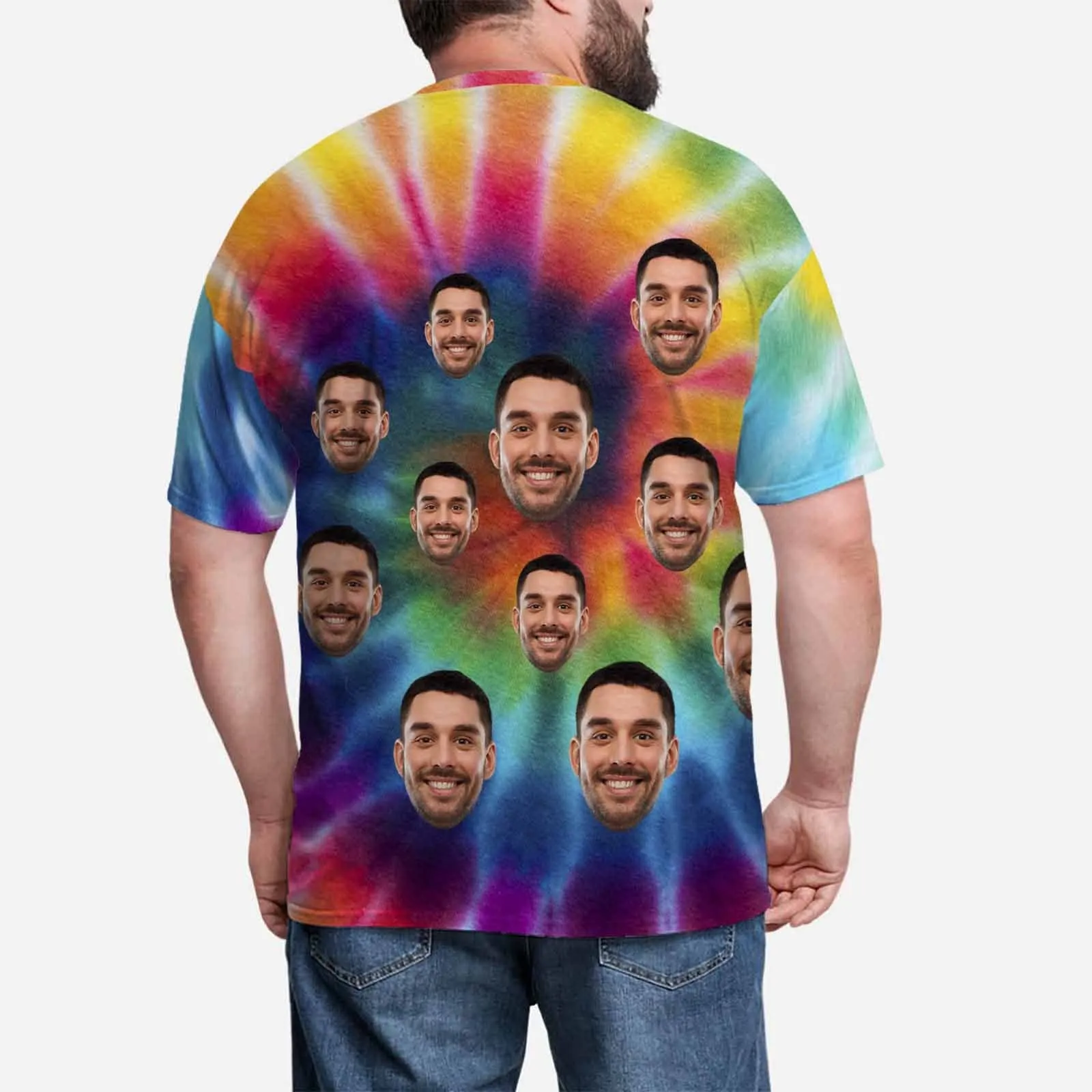 Custom Face Colorful Tee Tie-dye Personalized Men's All Over Print T-shirts with Photo