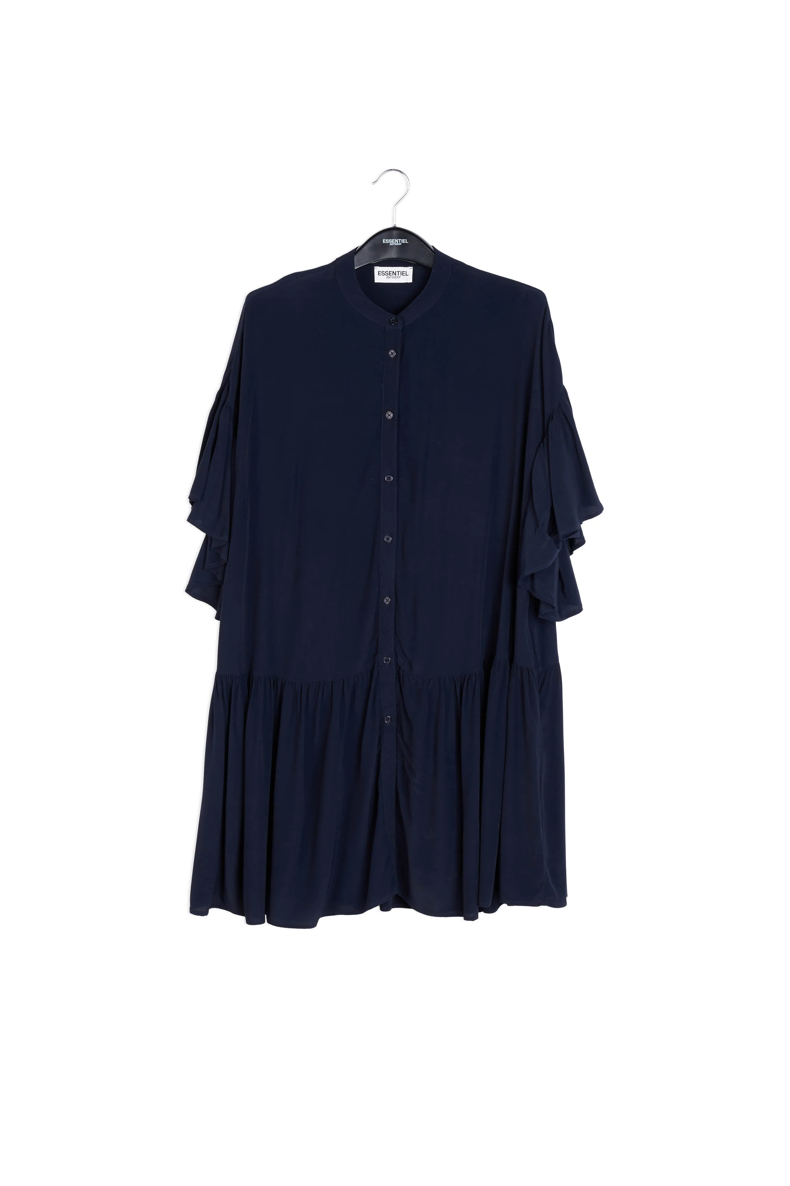 Dark blue mini dress with ruffled sleeves