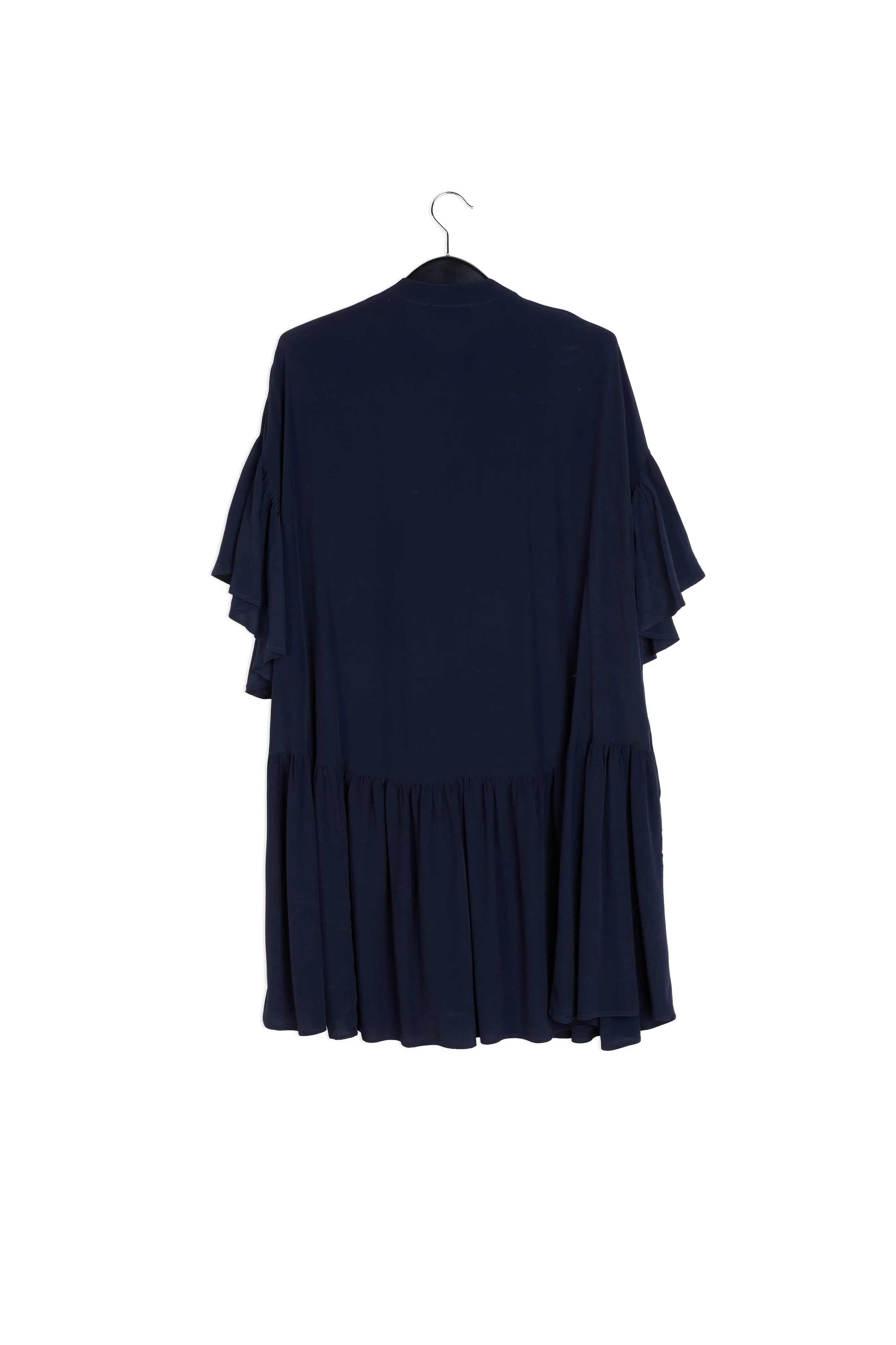 Dark blue mini dress with ruffled sleeves