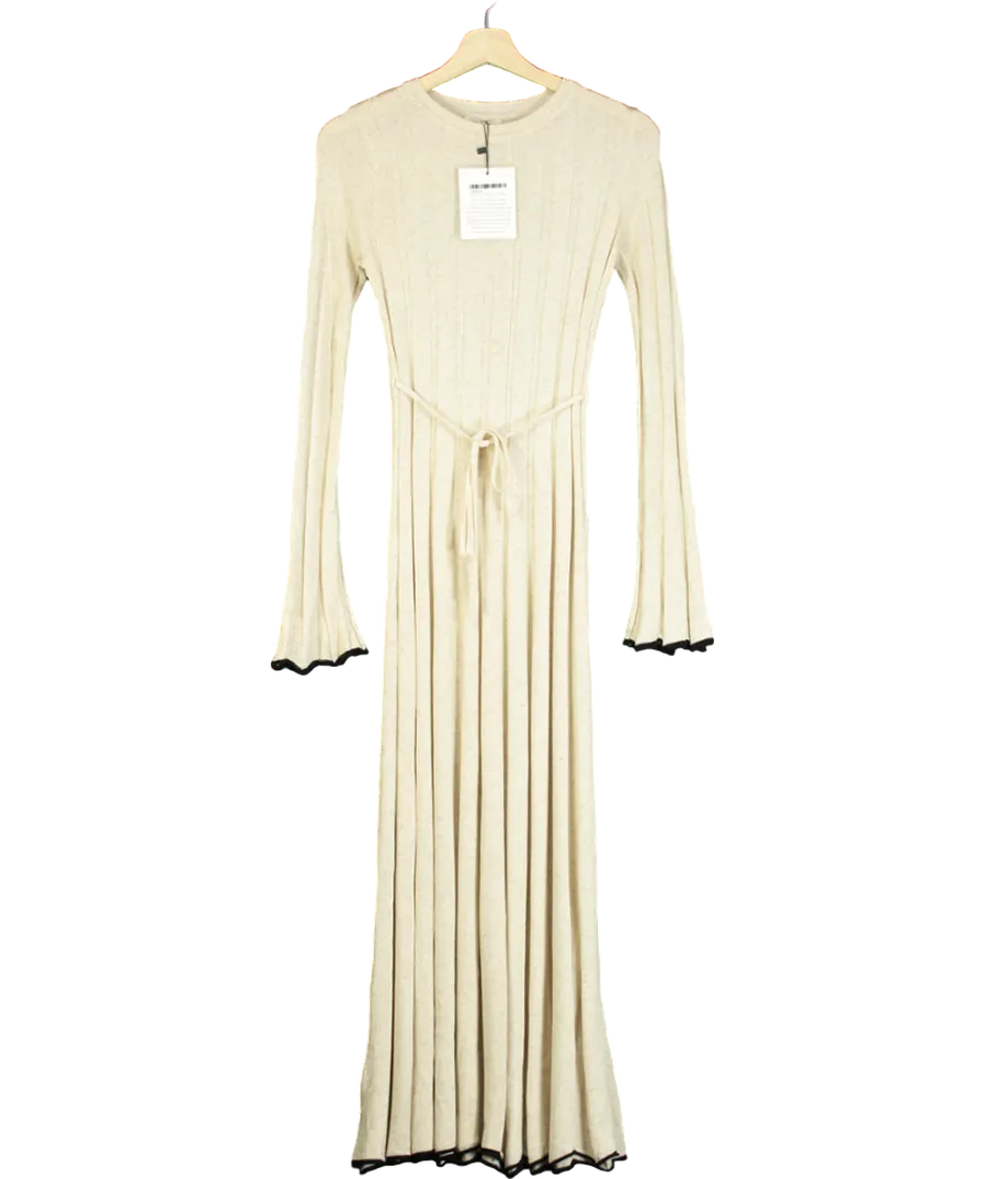 DISSH Beige Flora Natural Contrast Knit Midi Dress UK XS